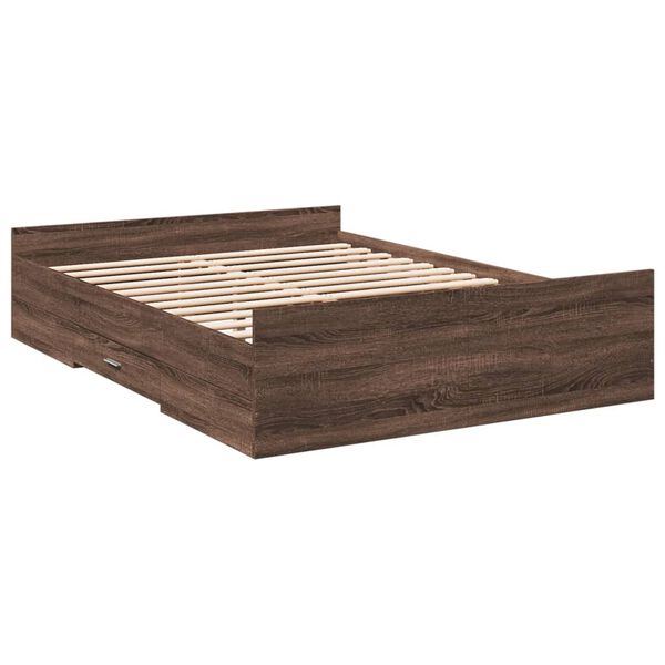vidaXL Bedframe met lades bewerkt hout bruin eikenkleur 135x190 cm