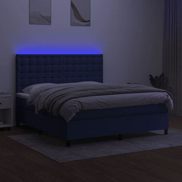 vidaXL Boxspring met matras en LED stof blauw 160x200 cm