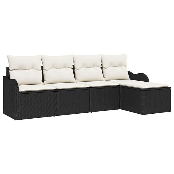 vidaXL Tuin Sofa Set met kussen met opslag 5 pcs Zwart Poly riet