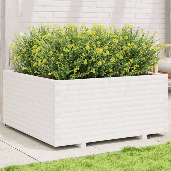 vidaXL Plantenbak 100x100x49,5 cm massief grenenhout wit