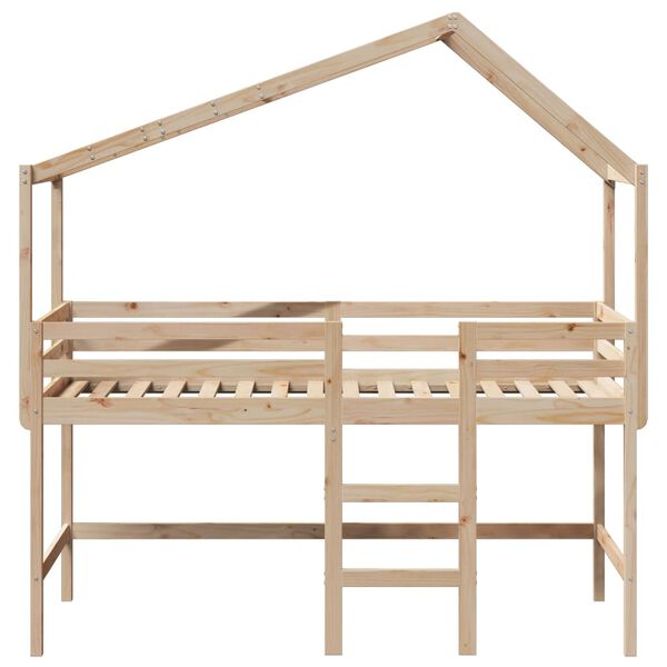 vidaXL Halfhoogslaper met ladder en bedhuis grenenhout 90x190 cm