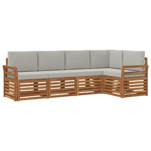 vidaXL Hoekbank Set 5 pcs Natuurlijk en Lichtgrijs Massief Acaciahout