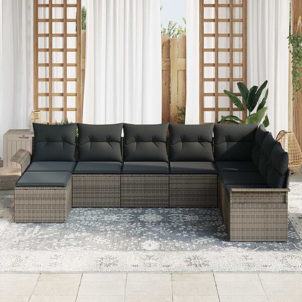 vidaXL Tuin Sofa Set met kussen met opslag 8 pcs Grijs Poly riet
