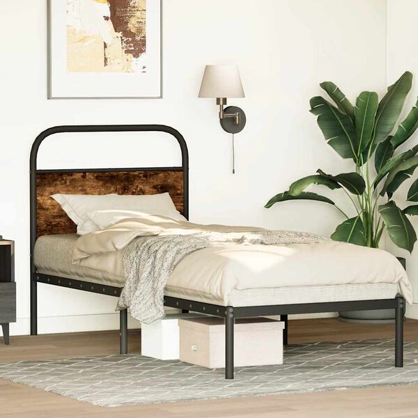 vidaXL Bedframe zonder matras bewerkt hout gerookt eiken 75x190 cm