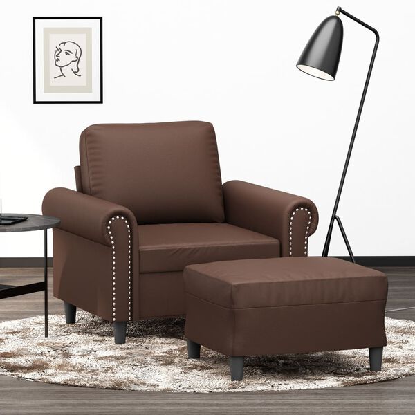 vidaXL Fauteuil met voetenbank 60 cm kunstleer bruin