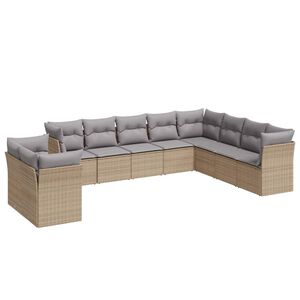 vidaXL 10-delige Loungeset met kussens poly rattan beige