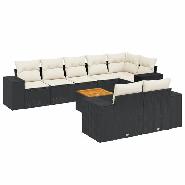 vidaXL 9-delige Loungeset met kussens poly rattan zwart
