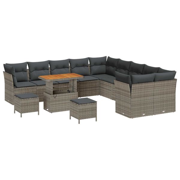 vidaXL Tuin Sofa Set 13 pcs Grijs Poly rattan en gepoedercoat staal