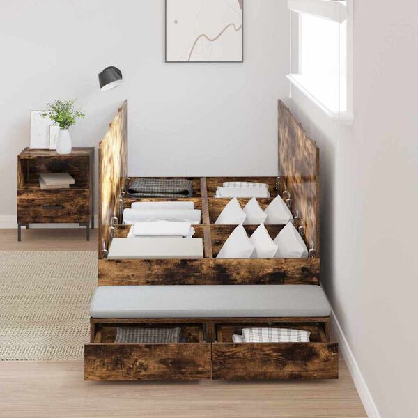vidaXL Opbergbedframe met lade Gerookt eiken 80 cm Bewerkt hout