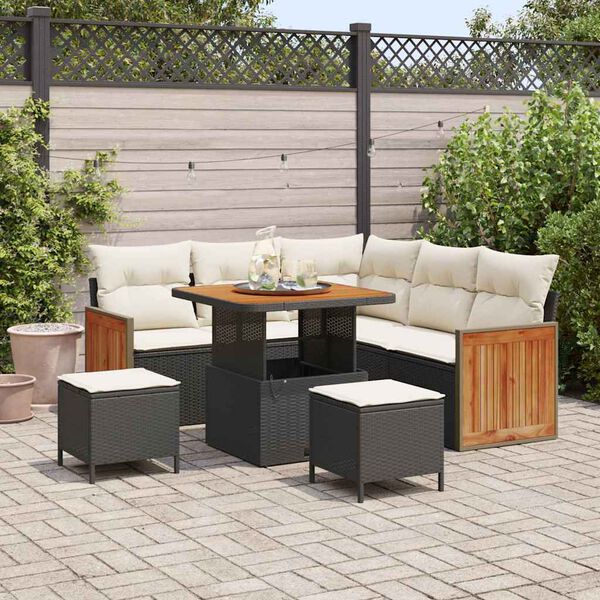 vidaXL Tuin Sofa Set 8 pcs Zwart en Cr&egrave;me poly rattan