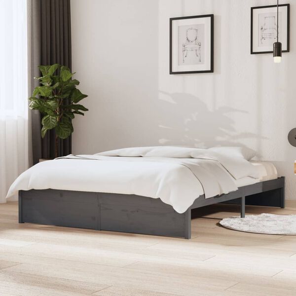 vidaXL Bedframe massief hout grijs 135x190 cm