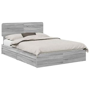 vidaXL Opslag bed met lade Grijs Sonoma 160 x 200 cm Bewerkt hout