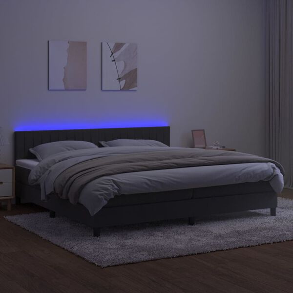 vidaXL Boxspring met matras en LED fluweel donkergrijs 200x200 cm