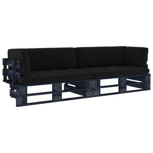 vidaXL Tweezitsbank pallet met kussens zwart ge&iuml;mpregneerd grenenhout