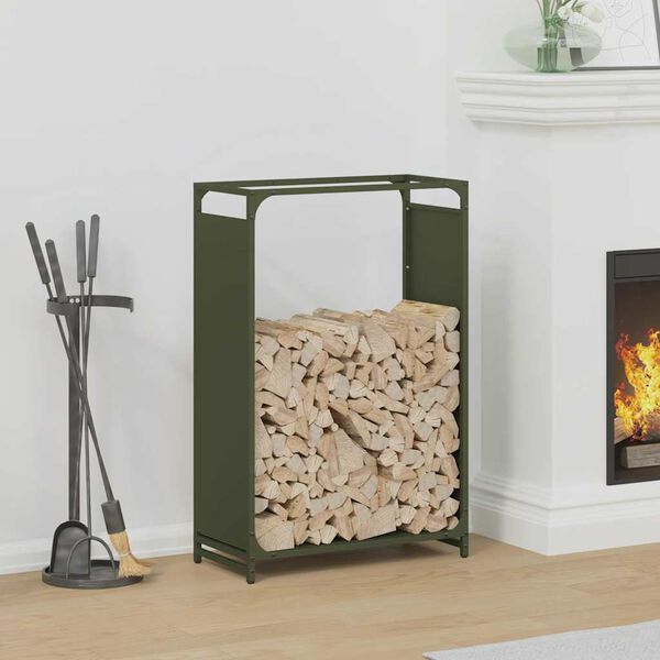 vidaXL Brandhoutrek 60x28x90 cm koudgewalst staal olijfgroen