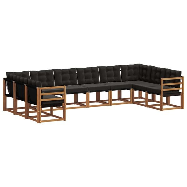 vidaXL Buiten bankenset met kussen 10 pcs Natuurlijk en Zwart