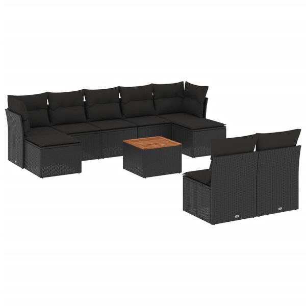vidaXL 10-delige Loungeset met kussens poly rattan zwart
