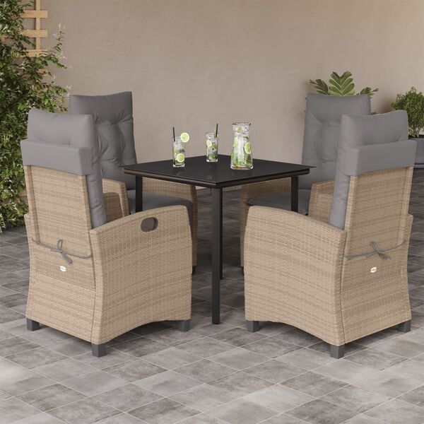vidaXL 5-delige Tuinset met kussens poly rattan gemengd beige