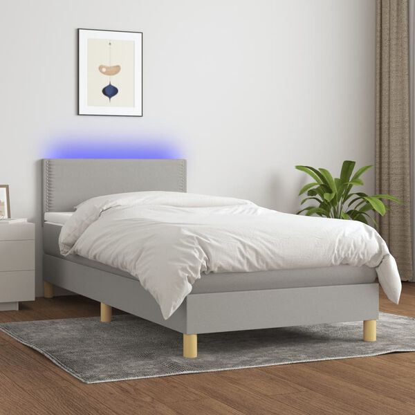 vidaXL Boxspring met matras en LED stof lichtgrijs 100x200 cm