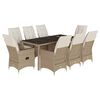 vidaXL 9-delige Tuinset met kussens poly rattan beige