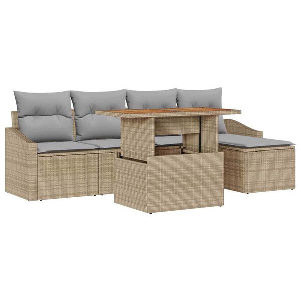 vidaXL Tuin Sofa Set met opslag 6 pcs Beige Poly riet