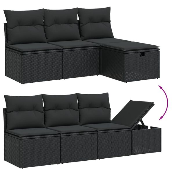 vidaXL 7-delige Loungeset met kussens poly rattan zwart