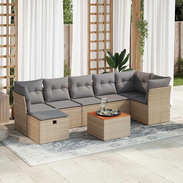 vidaXL 8-delige Loungeset met kussens poly rattan beige