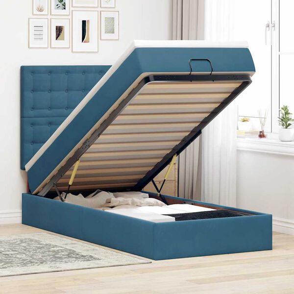 vidaXL Ottoman bed met matrassen 90x190cm fluweel donkerblauw