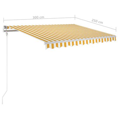 vidaXL Luifel automatisch uittrekbaar met palen 3x2,5 m geel en wit