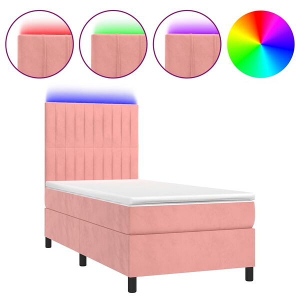 vidaXL Boxspring met matras en LED fluweel roze 90x200 cm