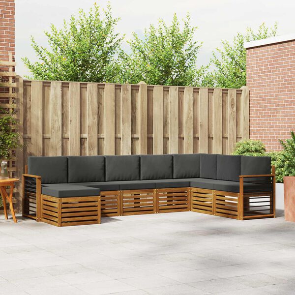 vidaXL Hoekbank Set 8 pcs Natuurlijk en Antraciet Massief Acaciahout