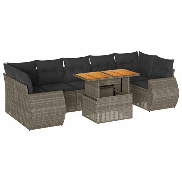 vidaXL 8-delige Loungeset met kussens poly rattan grijs