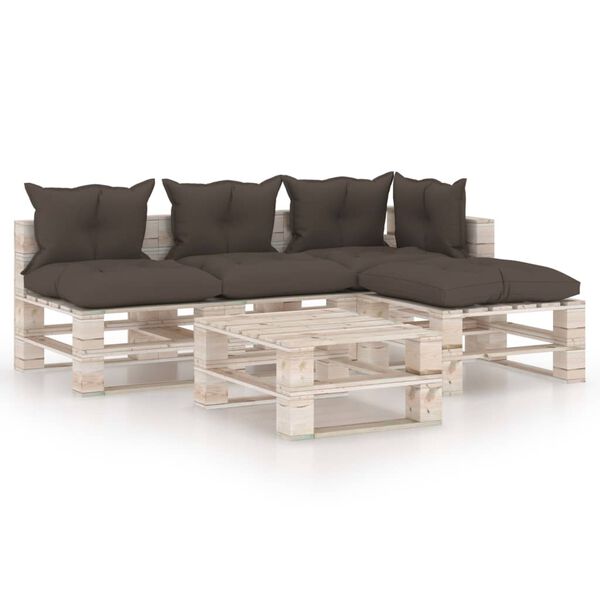 vidaXL 5-delige Loungeset met kussens pallet grenenhout