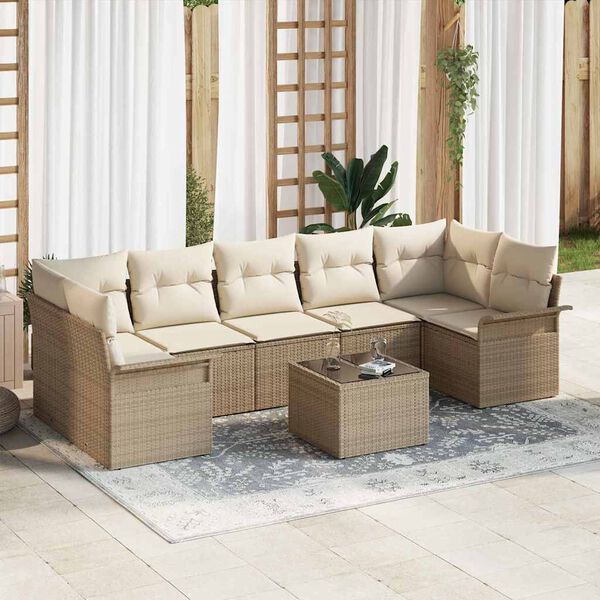 vidaXL Tuin Sofa Set met kussen 8 pcs Beige en Cr&egrave;me poly rattan