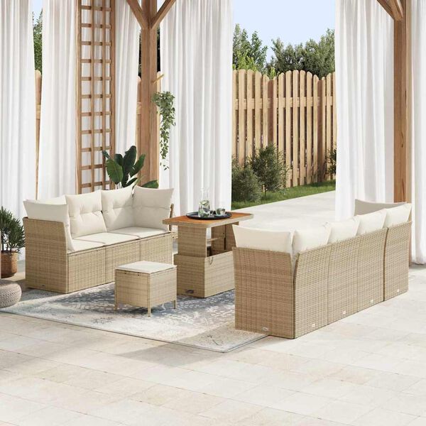 vidaXL Tuin Sofa Set met kussen 10 pcs beige en cr&egrave;mekleurig