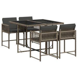 vidaXL 5-delige Tuinset met kussens poly rattan grijs