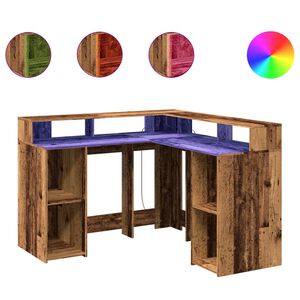 vidaXL Bureau met LED-verlichting 130x130x91 cm bewerkt hout oud hout