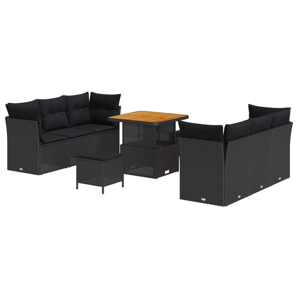vidaXL Tuin Sofa Set met kussen 9 pcs Zwart poly rattan