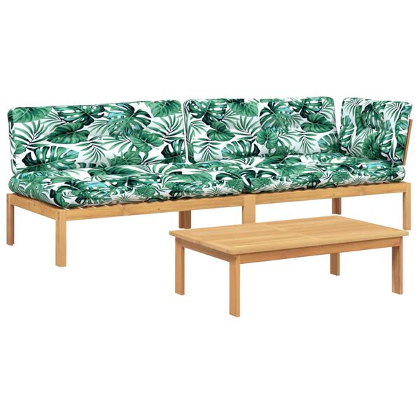 vidaXL 3-delige Loungeset pallet met kussens massief acaciahout
