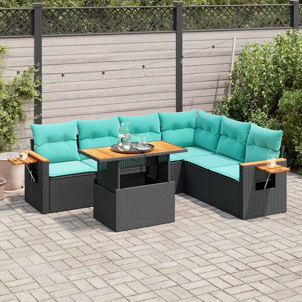 vidaXL 7-delige Loungeset met kussens poly rattan acacia zwart