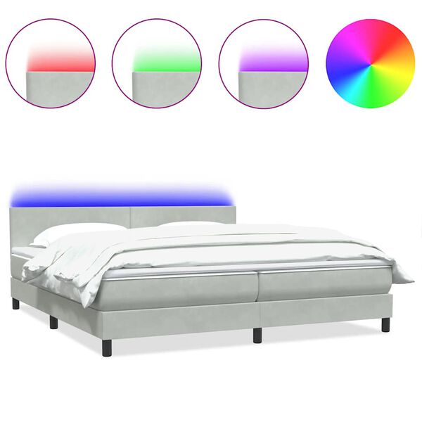 vidaXL Boxspring met matras en LED fluweel lichtgrijs 180x220 cm