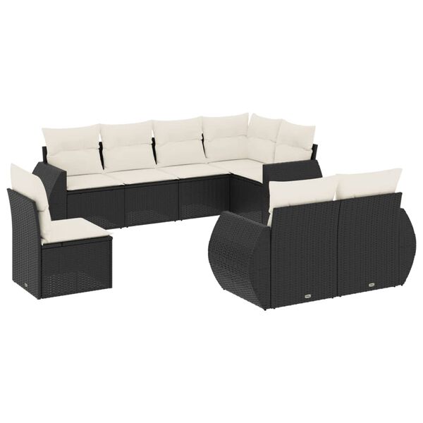vidaXL 8-delige Loungeset met kussens poly rattan zwart
