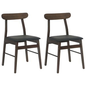 vidaXL Eetkamerstoel 2 pcs Donkerbruin en Zwart Massief Rubberhout