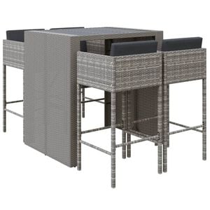 vidaXL 5-delige Tuinbarset met kussens poly rattan grijs