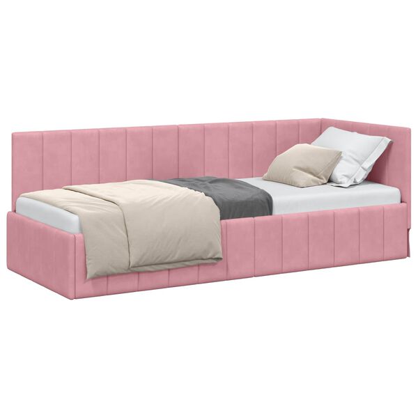 vidaXL Hoekbedframe met hoofdeinde Roze 80 cm x 200 cm Fluweel