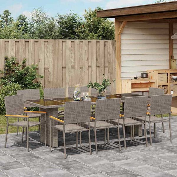 vidaXL Tuin eettafelset 11 pcs Grijs poly rattan