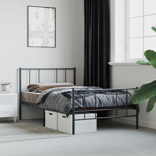 vidaXL Bedframe met hoofd- en voeteneinde metaal zwart 100x200 cm