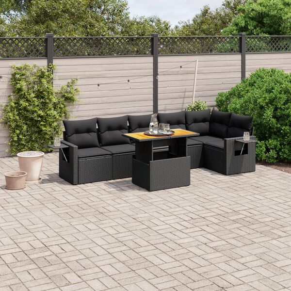 vidaXL 7-delige Loungeset met kussens poly rattan zwart