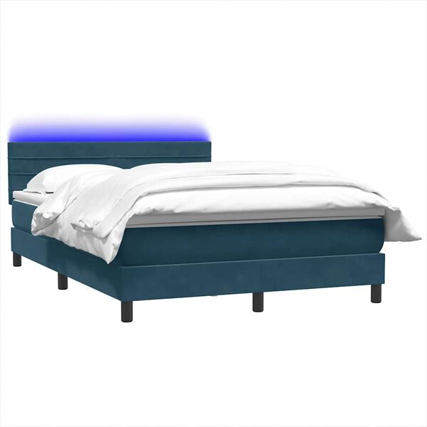 vidaXL Boxspring met matras en LED fluweel donkerblauw 140x210 cm