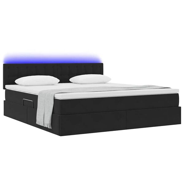 vidaXL Opbergbed met LED met matras met LED Zwart 180 x 200 cm Fluweel